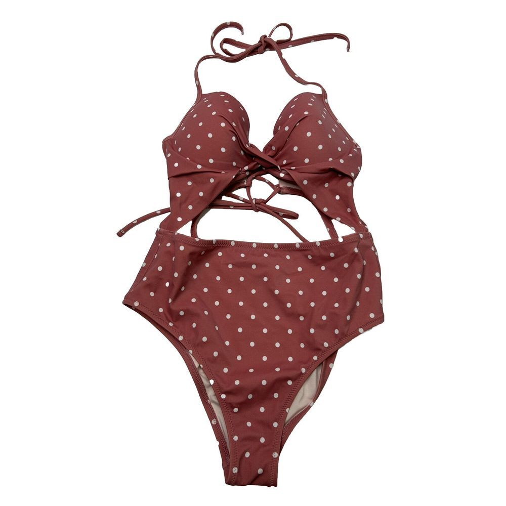 Shade & Shore Women's- Cut Out One Piece Mauve Polka Dot Size: 34C Underwire